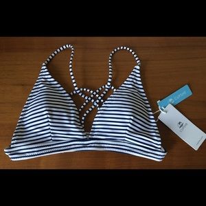 Navy and white striped triangle bikini top